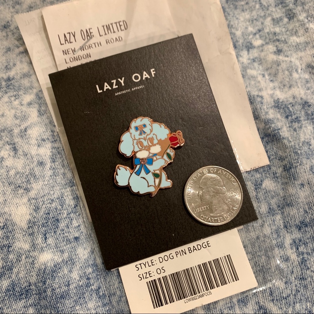 Lazy Oaf Enamel Pin Blue Dog Poodle Rose Bow 50s